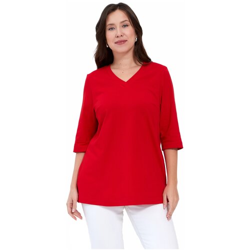 фото Лонгслив женский taktilno большие размеры, футболка с длинным рукавом хлопковая, ванесса красный, размер 72-74