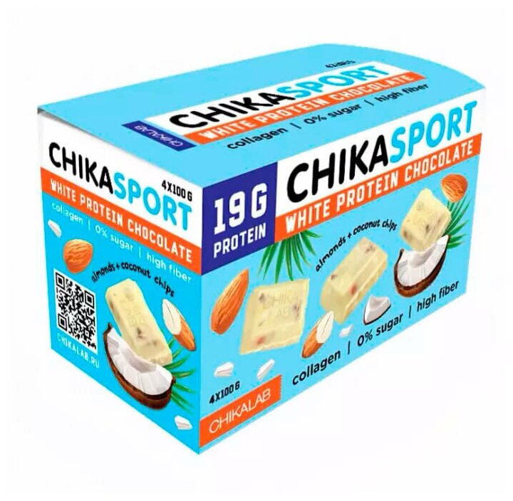 Белый шоколад CHIKALAB Almond + Coconut Chips 100 г - фотография № 16