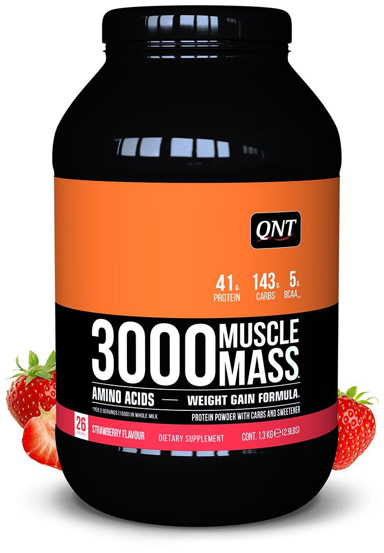 QNT 3000 Muscle Mass Strawberry Flavour 1.3 kg/ Гейнер 3000 Массл Масс, 1,3 кг, клубника