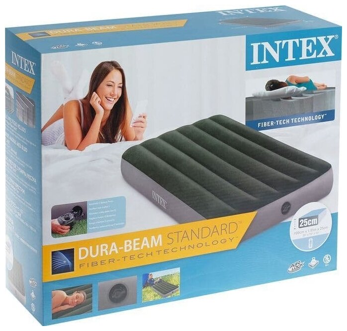 Кровать надувная INTEX 64777 DURA-BEAM STANDARD PRESTIGE DOWNY, насос на аккумуляторах, 99x191x25 см - фотография № 10