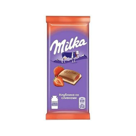 Шоколад MILKA (милка) молочный начинка клубника со сливками 85 г