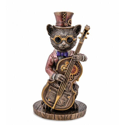 WS-1240/ 1 Статуэтка в стиле Стимпанк «Мистер Кот с контрабасом» (Veronese)