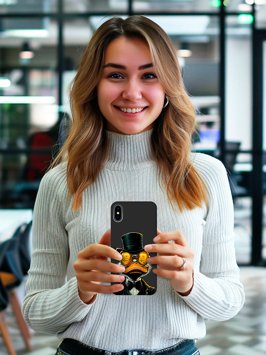Силиконовый чехол на Apple iPhone Xs / X с принтом "Скрудж и Рубль" матовый черный — фото 1