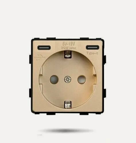 Изображение товара Механизм розетки (без рамки) с Type-c/Type-C , быстрая зарядка 20Вт, цвет золото