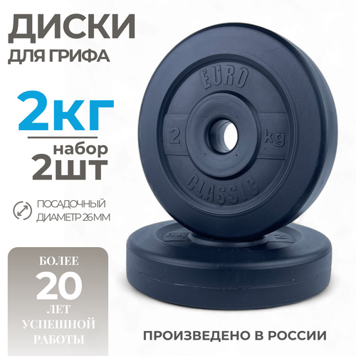 Блины для грифа штанги гантели 2 кг пластиковые 2шт 650₽