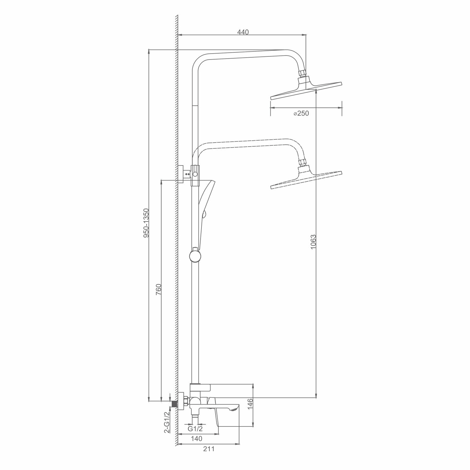 Душевая система для ванны Splenka S41.24.09, латунь цвет графит — фото 1