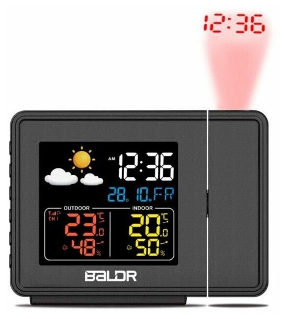 BALDR B0367WST2H2R-V1 часы проекционные c внешним датчиком и функцией прогноза погоды черный