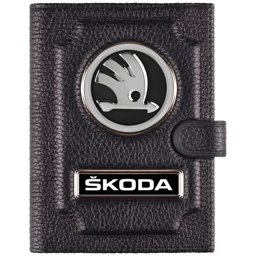 фото Обложка для автодокументов с кошельком skoda / кожаная обложка для автодокументов шкода / мужское портмоне / бумажник водителя / мужской кошелек auto oblozhka