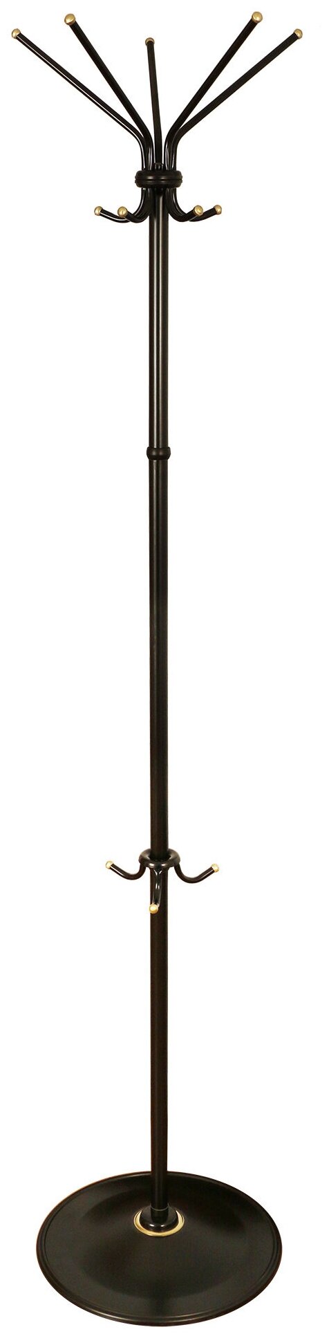 Вешалка напольная Бюрократ СС 136/BLACK черный основание круг наконечники латунь крючки двойные для