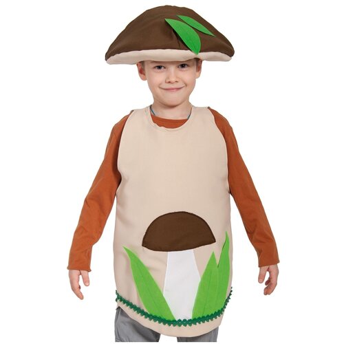 Карнавальный костюм Гриб боровик, рост 98-128 см карнавальный костюм гриб мухомор текстиль накидка маска шапочка рост 98 122 см