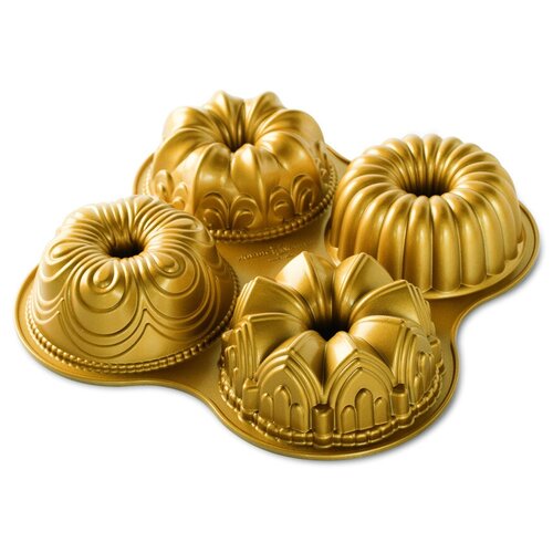 Форма для выпечки 4 кексов 3D Nordic Ware Квартет 2 л, литой алюминий, золотая
