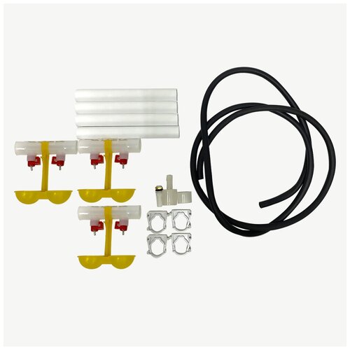 Комплект ниппельного поения для цыплят, бройлеров, кур, перепелов / три двойных ниппельных поилки 360 с каплеуловителем