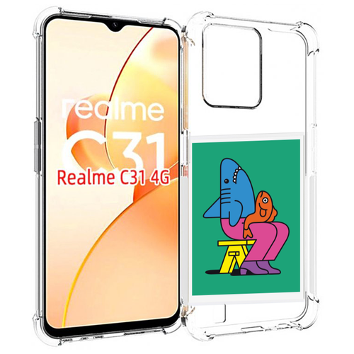 Чехол MyPads акула синяя в штанах для OPPO Realme C31 задняя-панель-накладка-бампер