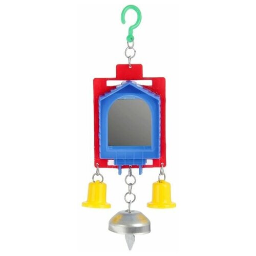 Бриллиант Игрушка для птиц зеркало двойное с металлическим и пластиковыми колокольчиками №2, микс