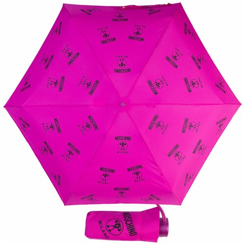 Мини-зонт MOSCHINO, механика, 4 сложения, купол 92 см, 6 спиц, чехол в комплекте, для женщин, розовый, фуксия