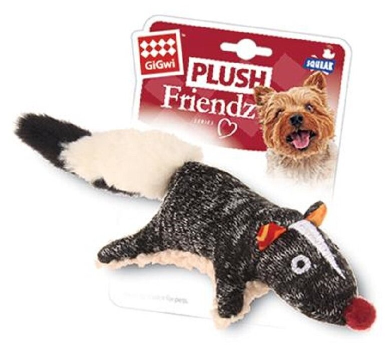 Игрушка для собак GIGWI Plush Friendz Скунс с пищалкой, серый (9см)