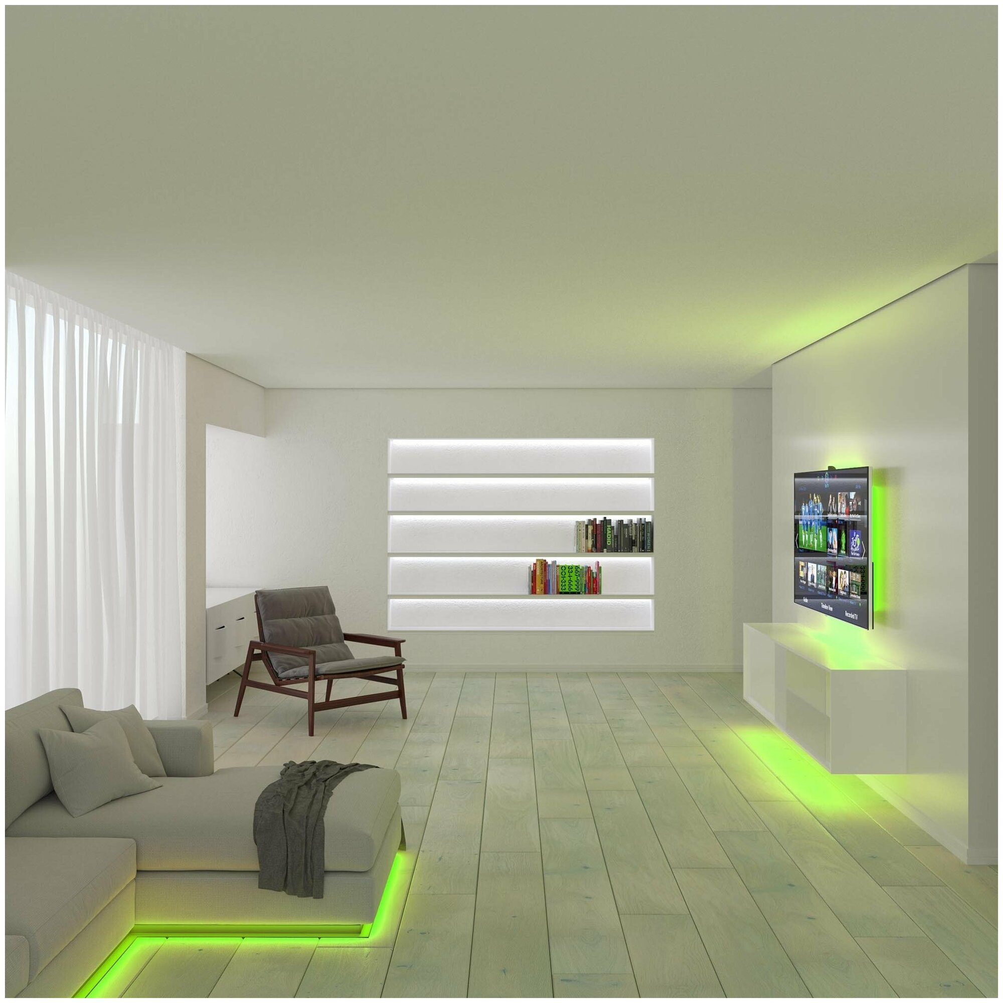 Светодиодная лента, подсветка Geniled - для комнаты, в гардероб, на кухню - Зеленый свет / GL-120SMD2835 / 12В / Длинна - 2м / B - 8 мм / W - 12Вт / Green / IP33 - фотография № 6