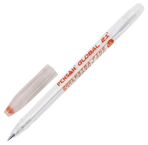 Ручка шариковая масляная PENSAN “Global-21“, красная, корпус прозрачный, узел 0,5 мм, линия письма 0,3 мм, 2221/12