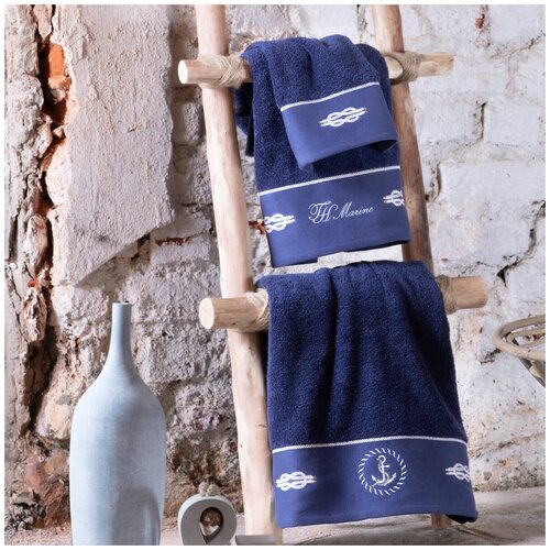 Комплект полотенец с вышивкой 30x50 (3 шт) Anchor синий Tivolyo (синий), Комплект полотенец (30x50см)