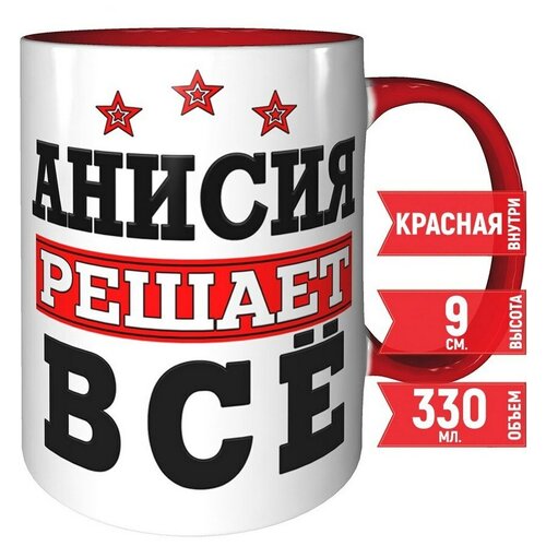 Кружка Анисия решает всё - красный цвет ручка и внутри кружки.