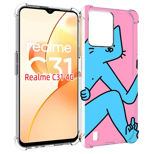 Чехол MyPads голубой кот в дверце для OPPO Realme C31 задняя-панель-накладка-бампер