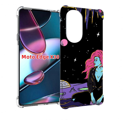 Чехол MyPads девушка с красными волосами в космосе женский для Motorola Moto Edge X30 задняя-панель-накладка-бампер