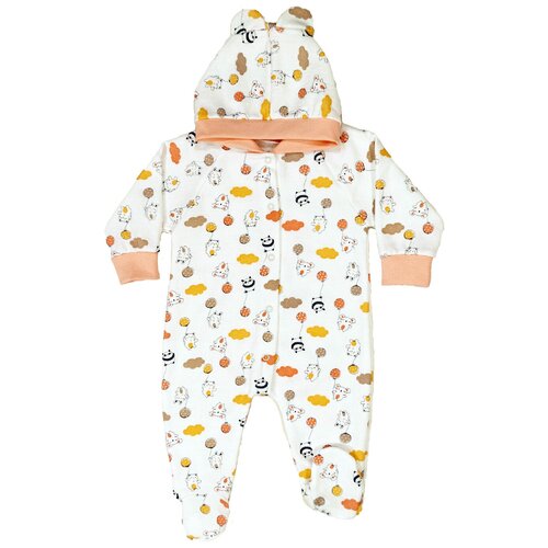 Слип для новорожденных с капюшоном и ушками, футер с начесом, панда/коала, салатовый, р. 74