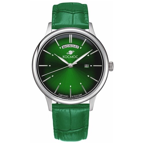 Наручные часы Космос, серебряный, зеленый