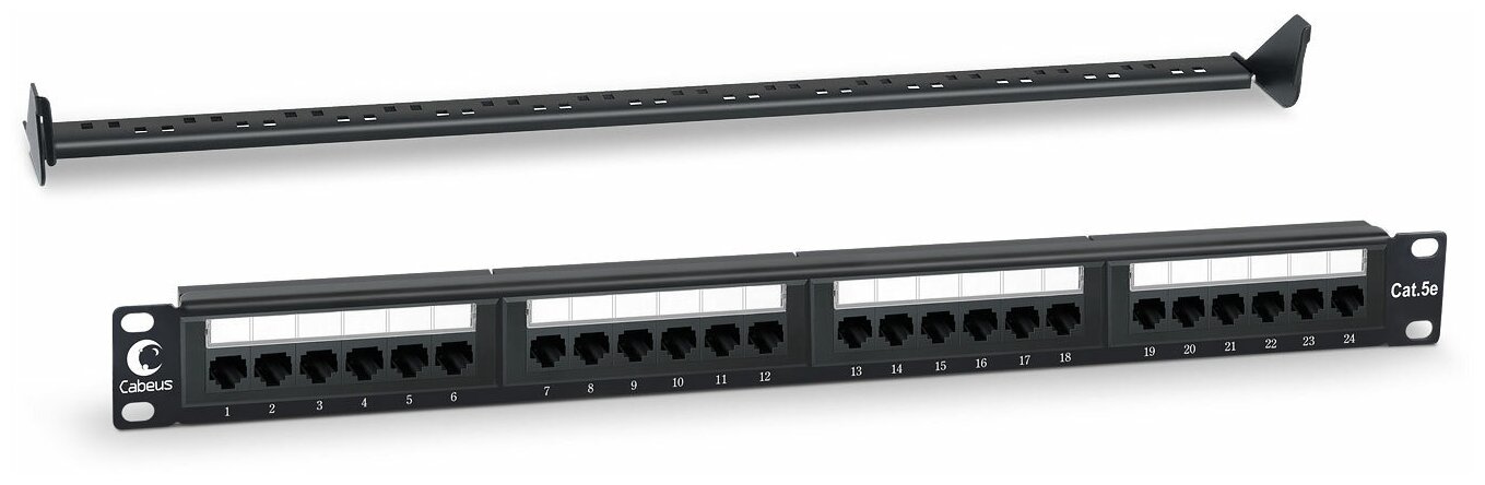 Cabeus Патч-панель 1U 24 порта RJ-45, категория 5e, PL-24-Cat.5e-Dual