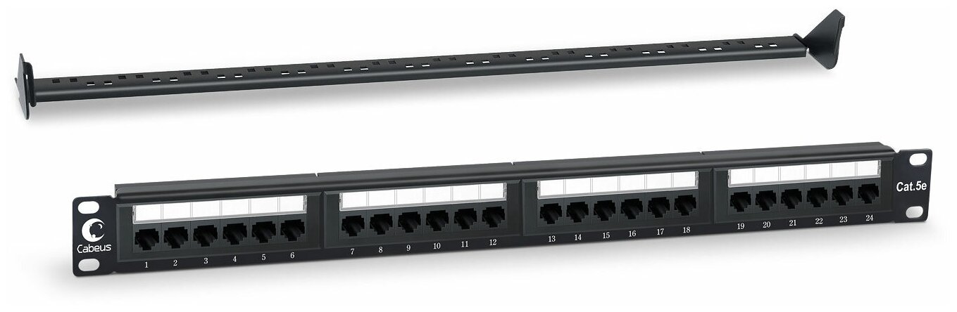 Патч-панель Cabeus PL-24-Cat.5e-Dual 19", 1U, Cat 5e, 24 порта RJ45 (8p8c), неэкранированная, Dual IDC (110/KRONE)