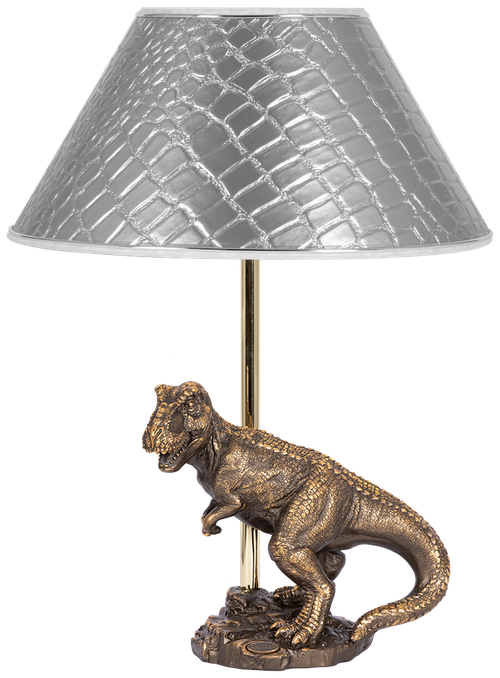 Настольная лампа Bogacho Динозавр Тирекс бронзовая с абажуром серебристого цвета цвета ручная работа