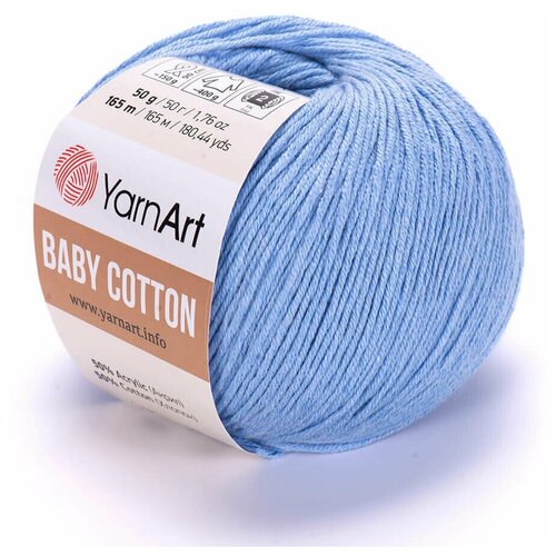 Пряжа для вязания YarnArt Baby Cotton (Бэби Коттон) - 1 моток 448 голубой, для детских вещей и амигуруми, 50% хлопок, 50% акрил, 165 м/50 г