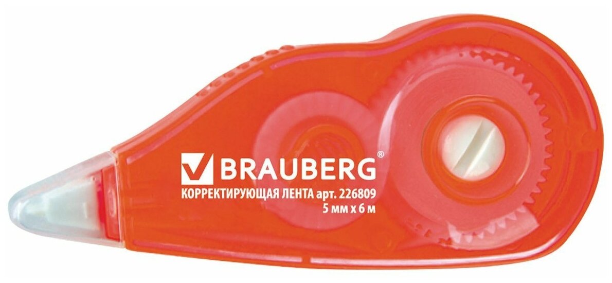 Корректирующая лента Brauberg 5 ммх6м, корпус красный, с подкручиванием (226809)