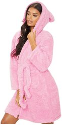 Женский махровый банный халат с ушками Розовый размер L