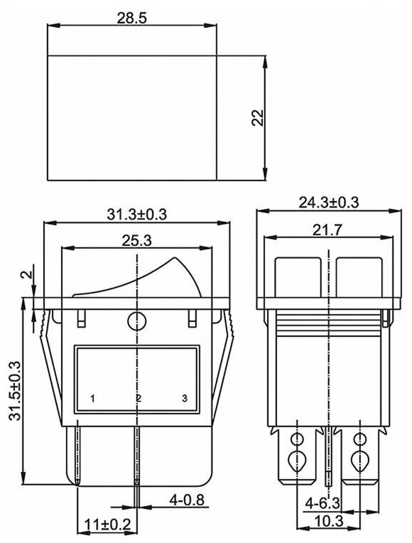 Выключатель клавишный двойной , RWB-511, SC-797, 250V 15А (6с) ON-OFF красный REXANT 36-2410 - фотография № 4