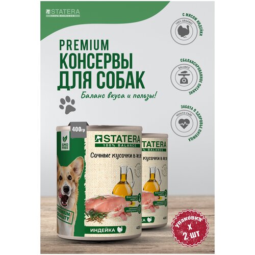 Полнорационный консервированный корм для собак - сочные кусочки в желе с индейкой 2 банки по 400 гр.