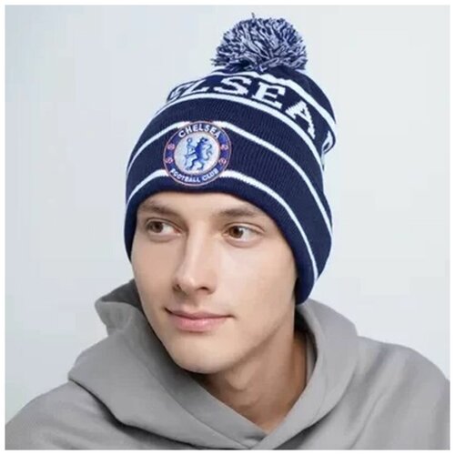 фото Шапка с помпоном фк челси, сине-белая (one size / синий / белый / базовая коллекция / one size) китай
