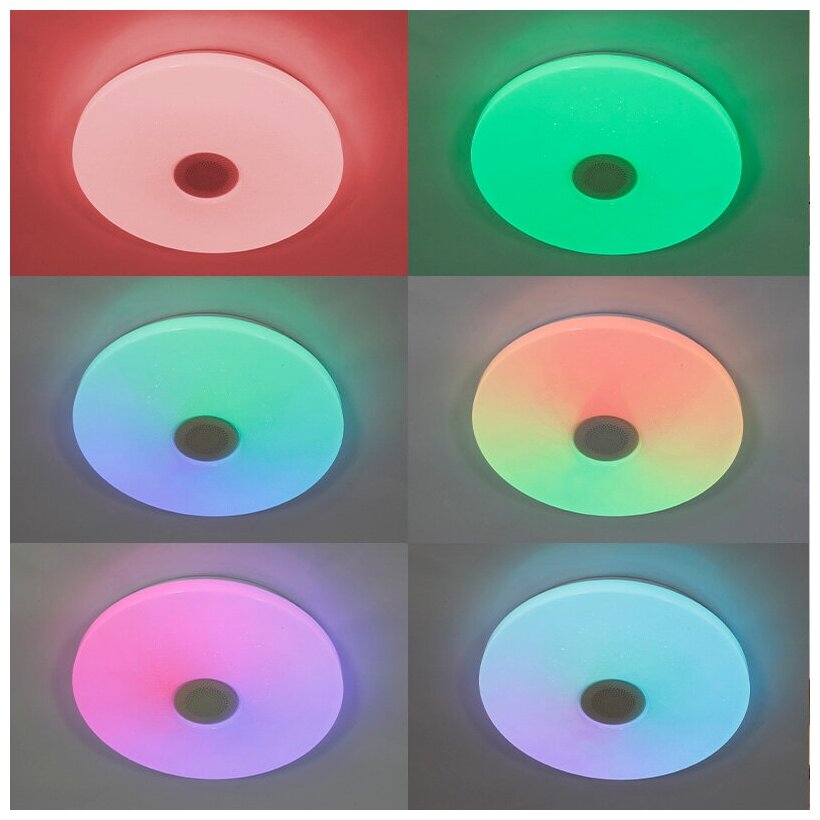 Управляемая светодиодная потолочная музыкальная люстра a-play RGB 40W R-APP-330-WHITE/WHITE-220-IP20 (муз. колонка + пульт)