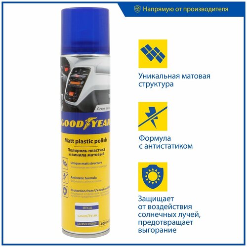 Полироль для пластика GOODYEAR матовый 400 мл, green tea