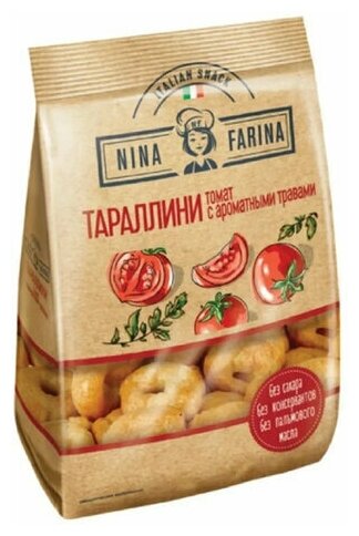 Мини-сушки (тараллини) NINA FARINA с томатом и ароматными травами, пакет, 180 г, ВТ003, 2 штуки