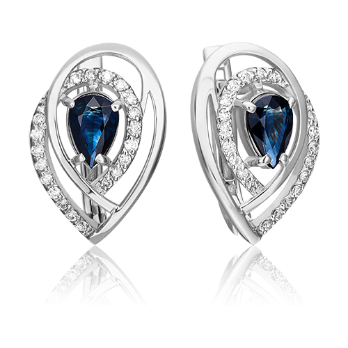 Серьги PLATINA из золота 585 пробы с сапфиром, бриллиантом