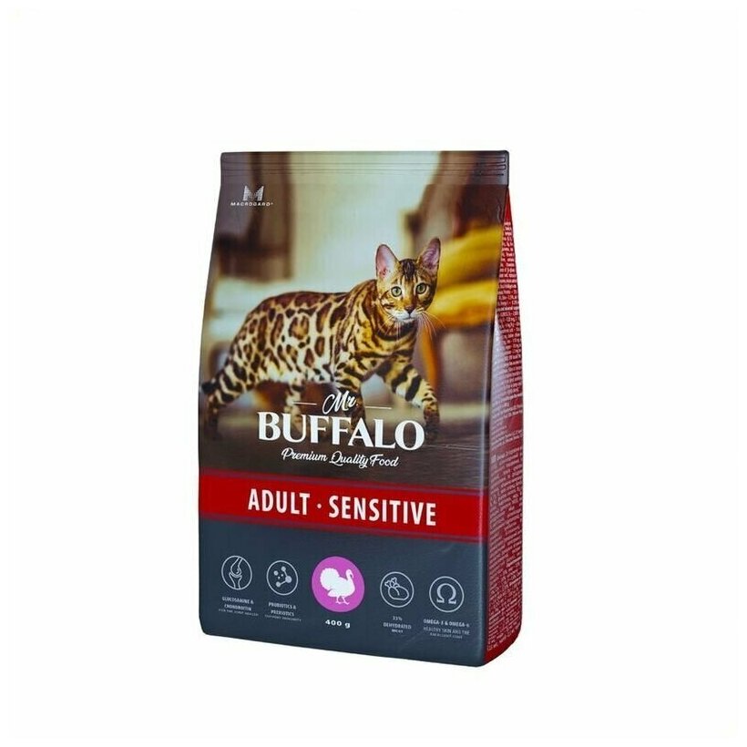 Сухой корм Мистер Баффало (MR.BUFFALO ADULT SENSITIVE) для кошек с чувствительным пищеварением с Индейкой 400гр. - фотография № 10