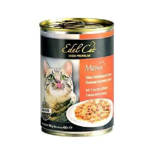 Edel Cat Нежные кусочки в соусе: 3 вида мяса 0,4 кг 21792 (2 шт) edel cat консервы для кошек edel cat нежные кусочки в соусе лосось и форель 400 гр