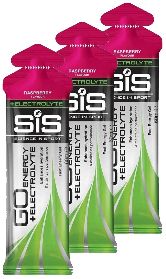 SiS, Гель изотонический углеводный с электролитами GO ENERGY+ELECTROLYTE GEL, 3шт по 60мл (малина)