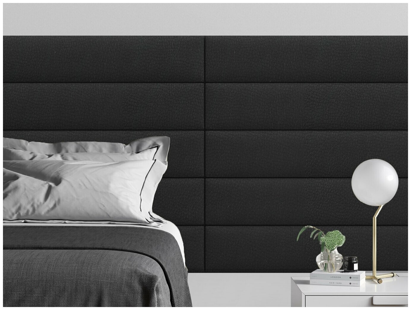 Мягкое изголовье кровати Eco Leather Black 20х180 см 1 шт.