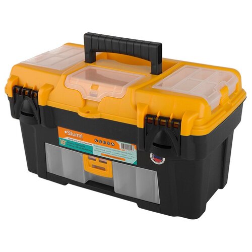 Ящик с органайзером Sturm! TBPROF18, 43x23.5x25 см, 18'' , черный/желтый многофункциональный ящик для инструментов двухслойный ящик для хранения инструментов из абс пластика 10 дюймов