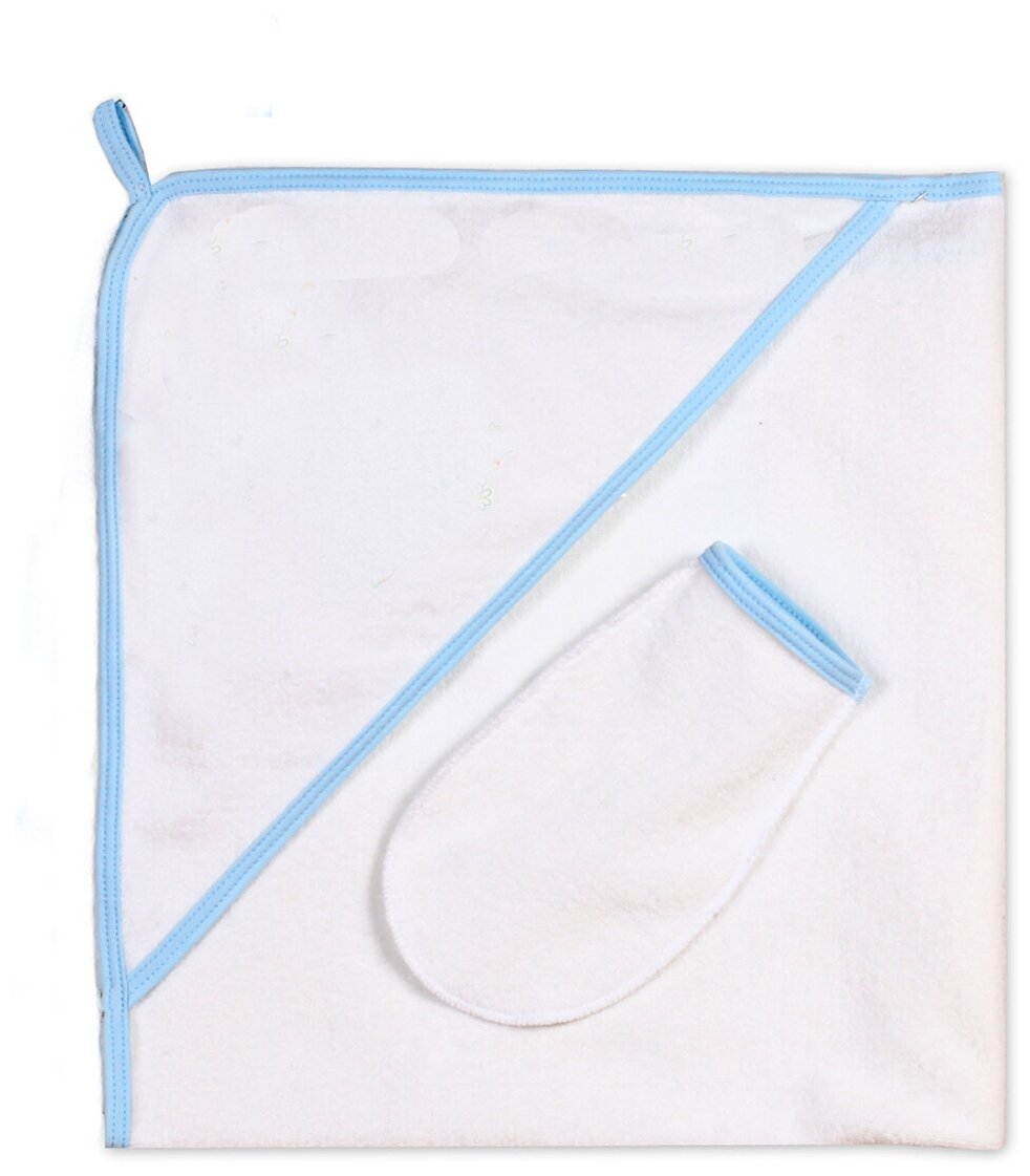 Flyzay детское полотенце с уголком для новорожденных (полотенце с капюшоном) + рукавичка, белый голубой