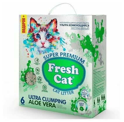 Наполнитель Fresh Cat Aloe vera комкующийся белая глина с ароматом Алоэ вера для кошачьего туалета, 6л - фотография № 9