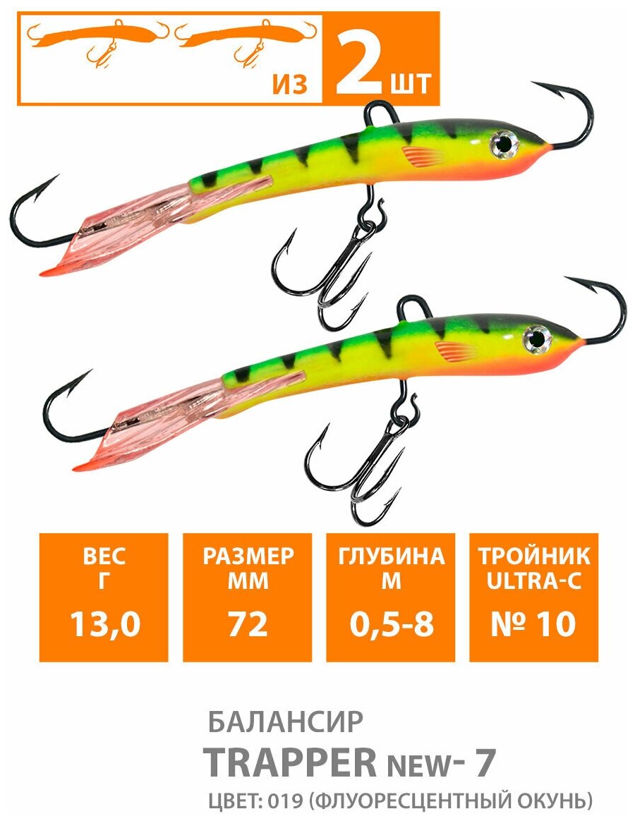 Балансир для зимней рыбалки AQUA Trapper-7 72mm 13g цвет 019 2шт