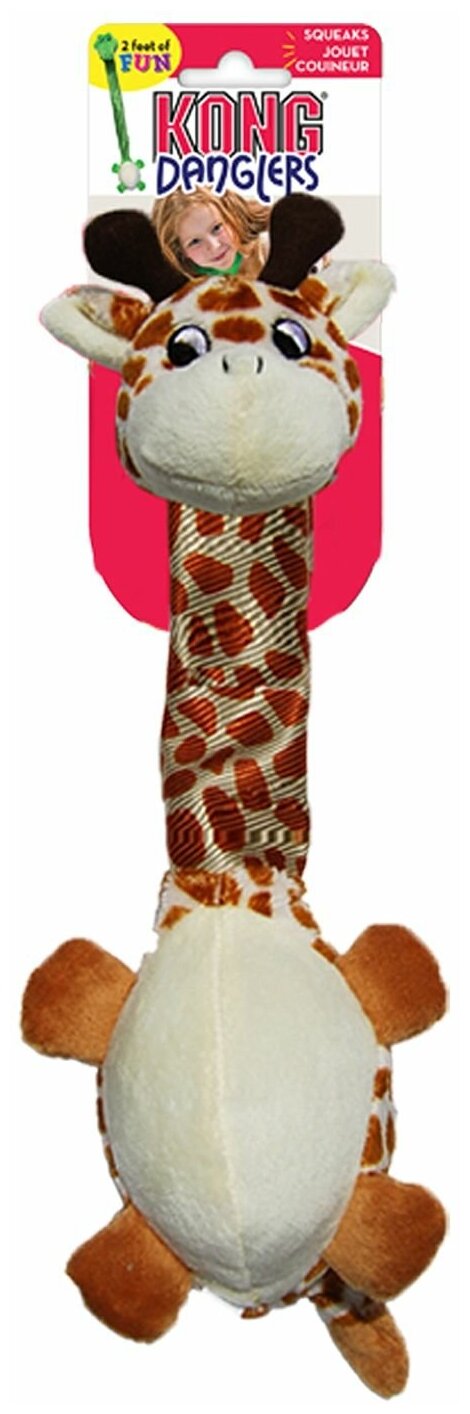 Игрушка для собак KONG Danglers Жираф с шуршащей шеей (RD12E), белый/бежевый - фотография № 11